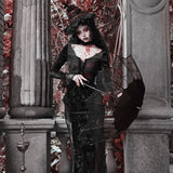 [Blood Supply] Scarlet Romance Gothic Velvet Long-Sleeve Mermaid Dress