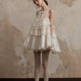 Fa Sogno White Mélodie de Tulle Bellet Ruffle Dress