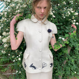 UNOSA Beige Bird & Floral Doll Collar Top and Mini Skirt Set