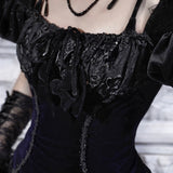 Blood Supply Moon Funeral Velvet Lament Puff-Sleeve Top