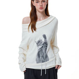 Reabobo Kitty Ribbon Off-shoulder Top