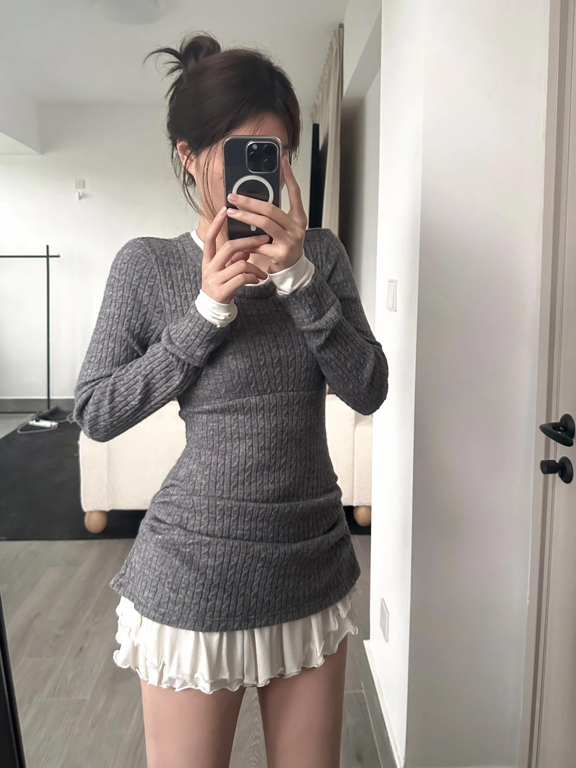 Get trendy with [Customizable] Long sleeves version - High school sweetheart 2 in 1 cotton mini dress -  available at Peiliee Shop. Grab yours for $49 today!