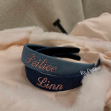 Custom Name Sugar Denim Babydoll Hairband Handmade Gift
