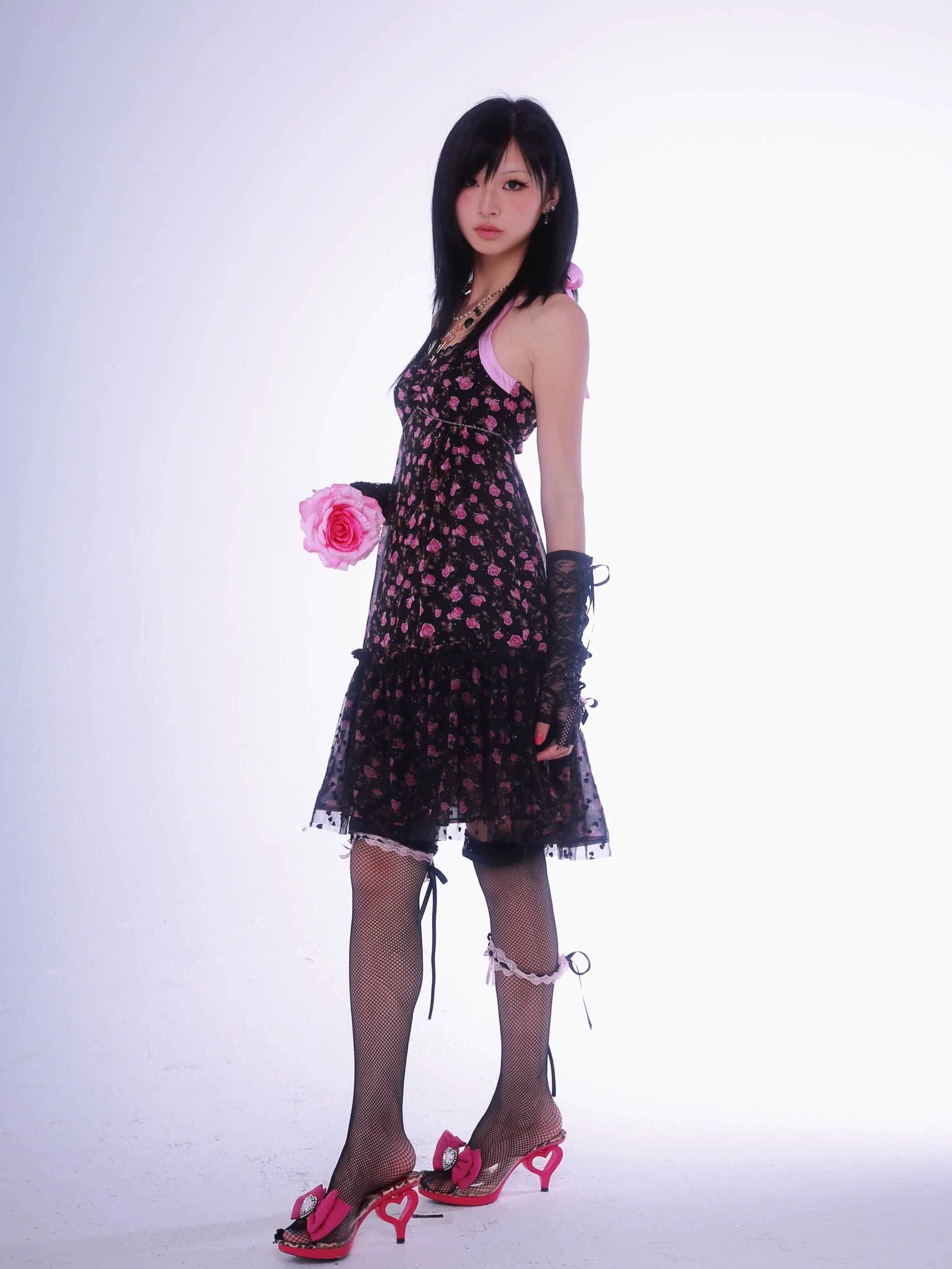 Get trendy with [Evil Tooth] Wild Rose Floral Gyaru Girl Mini Dress - Shirts & Tops available at Peiliee Shop. Grab yours for $42 today!