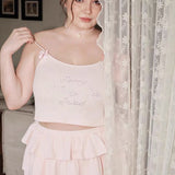 Get trendy with [Curve Beauty] Sorry I only eat salad soft pink sweet girl crop top and mini skirt set -  available at Peiliee Shop. Grab yours for $32 today!