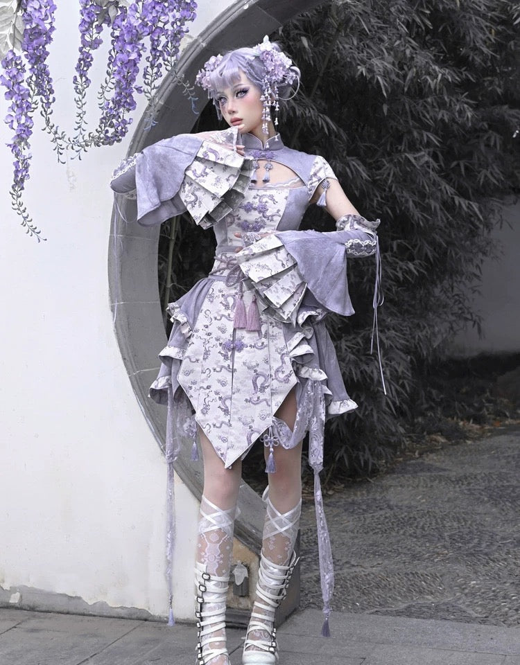 Get trendy with [Blood Supply] Dragon Wisteria Lolita Fashion Set Mini Skirt - Skirt available at Peiliee Shop. Grab yours for $59 today!