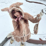 Rose Island Deer in Flower Field Faux Fur Coat
