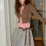 MineBeThyVers Murmure d’Amour plaid A-line midi skirt with ribbon