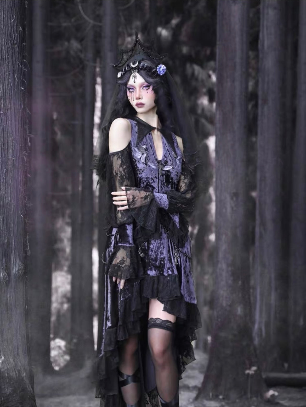Get trendy with [Blood Supply]Lunar Deity French Off-Shoulder Halloween Top - Clothing available at Peiliee Shop. Grab yours for $50 today!