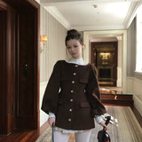Sheepkiss Paris Lady Diamond Button Brown Coat