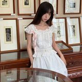 Pacific Position Freesia Memoir Antique Doll Coquette Core Linen Top and Skirt Set