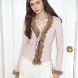 MineBeThyVers Autumn Fawn Faux Fur-Trim Cardigan