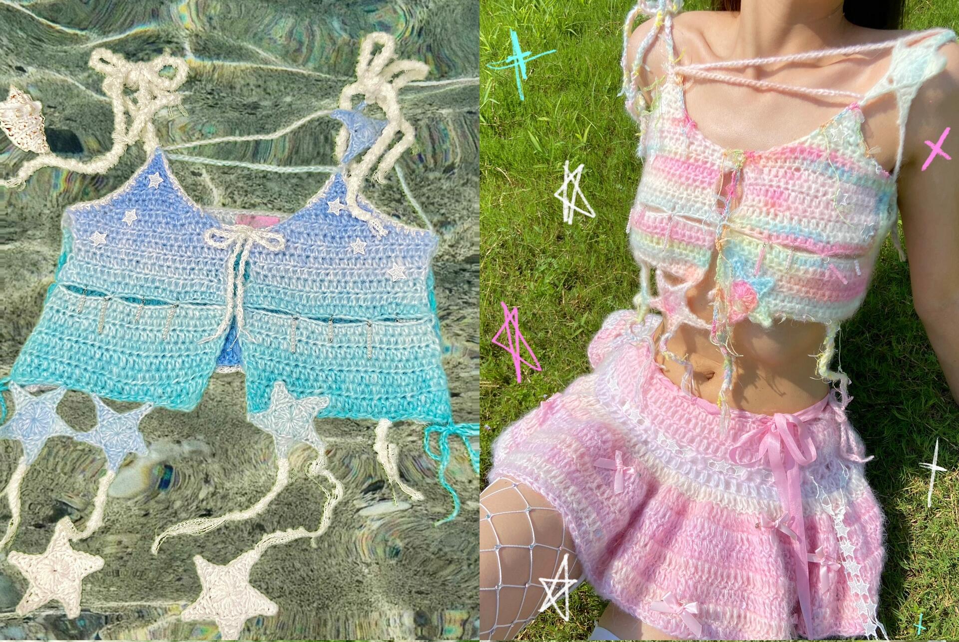 Get trendy with [Customized Hand Knitted] Sea Kissed Mermaid Knitting Crop Top -  available at Peiliee Shop. Grab yours for $59 today!