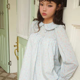 MineBeThyVers 100% Cotton Blue Floral Babydoll Mini Dress