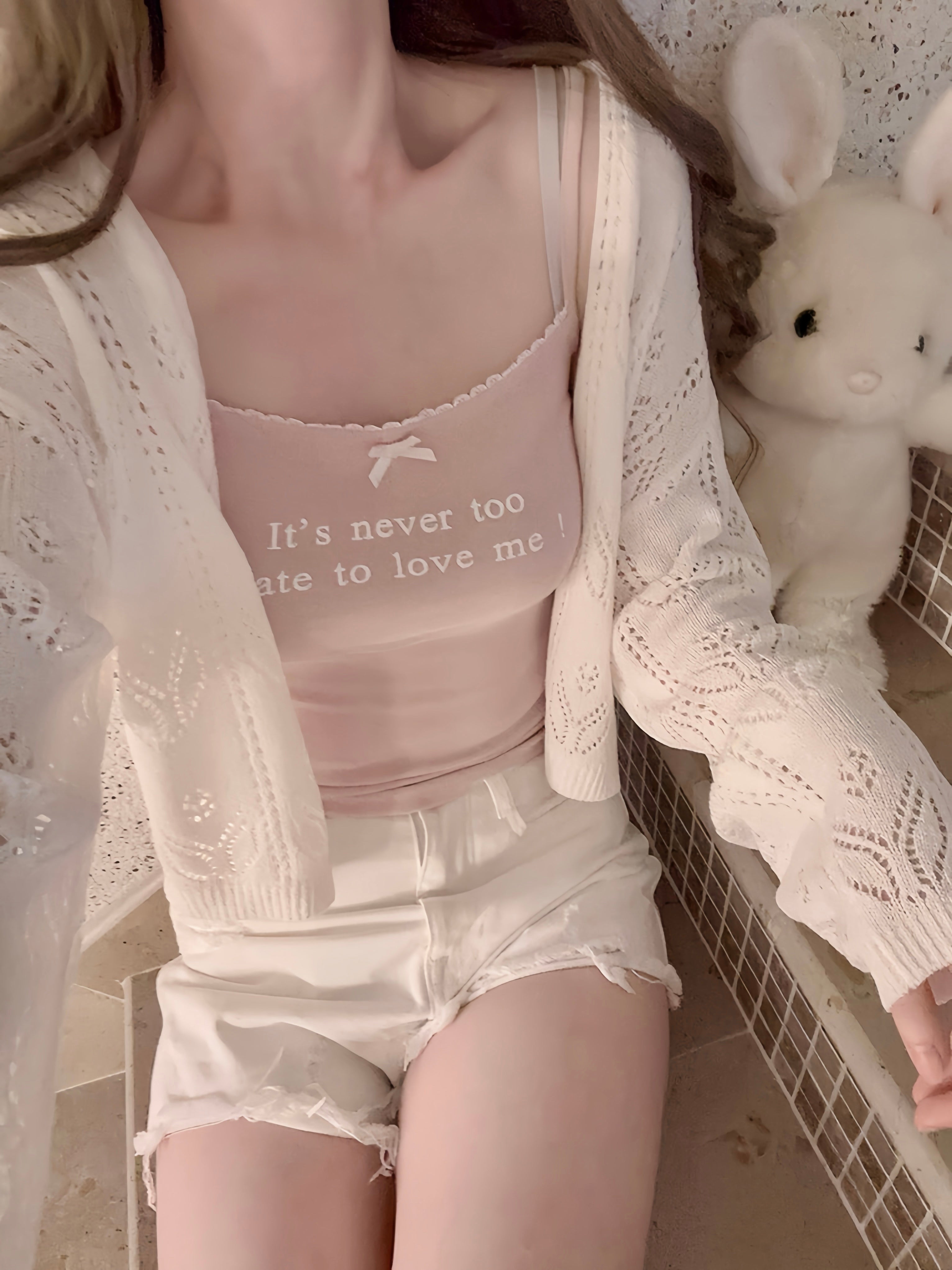 Get trendy with [Buy 2 Get 1 Free] It’s never too late to love me cotton vest top - vest available at Peiliee Shop. Grab yours for $12.80 today!