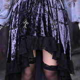 Get trendy with [Blood Supply] Moon Goddess Velvet Trailing Lace Skirt - Clothing available at Peiliee Shop. Grab yours for $41 today!