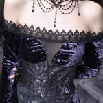 Get trendy with [Blood Supply]Moon Goddess Off-Shoulder Velvet Halloween Long Dress - Clothing available at Peiliee Shop. Grab yours for $56 today!