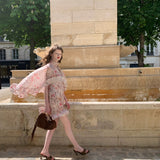 SPOII UNOSA Island Romance Linen Blend Leopard Floral Cape Dress