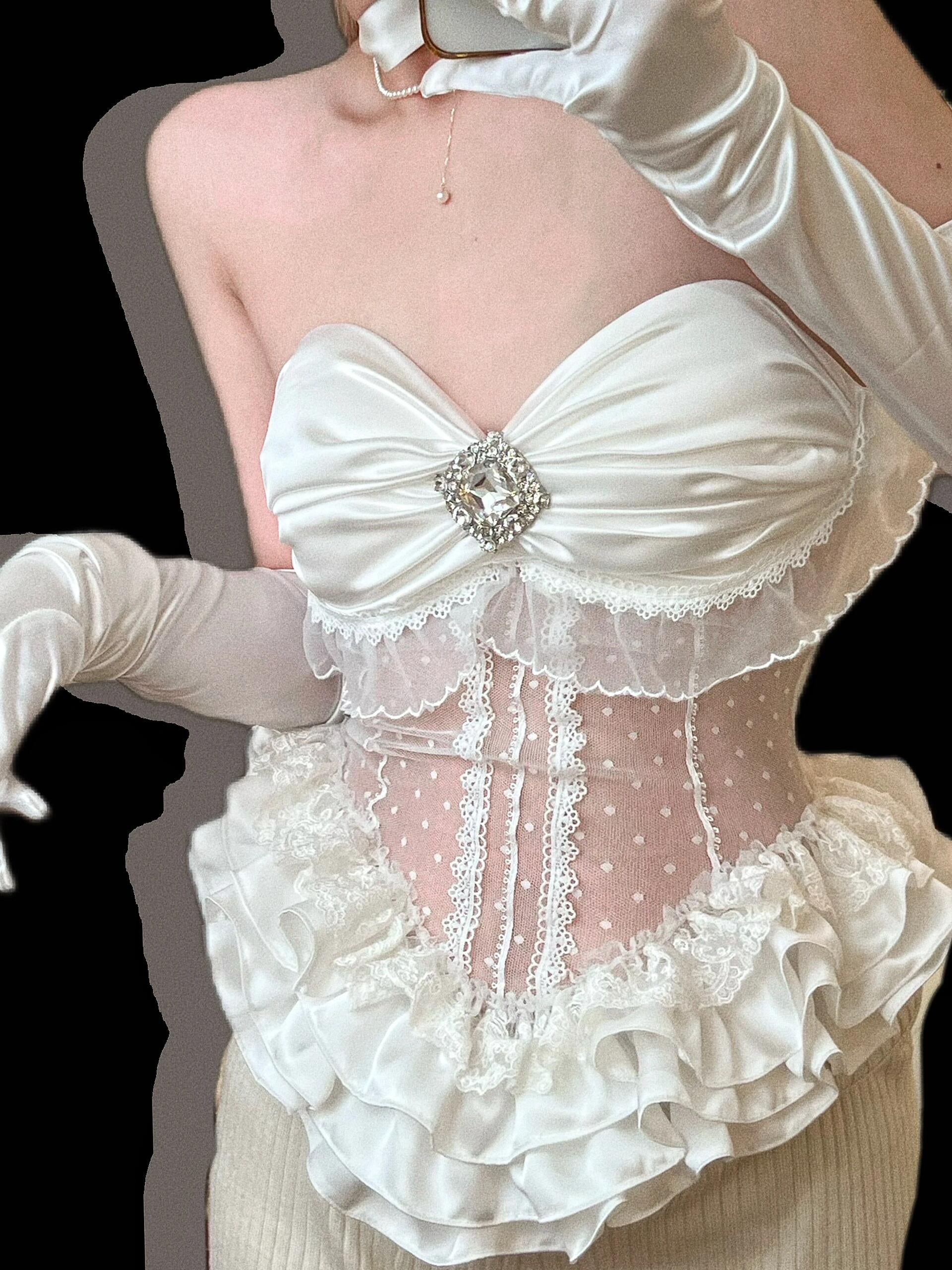 Get trendy with [Tailor Made] Snow Fairy Lace Corset Top -  available at Peiliee Shop. Grab yours for $62 today!