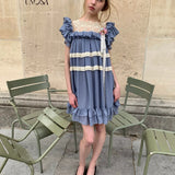UNOSA Butterfly Moon Blue Chiffon Lace Trim Dress