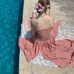 Get trendy with [SPOII UNOSA] Garden Dress Gingham Midi Dress Gown -  available at Peiliee Shop. Grab yours for $72 today!