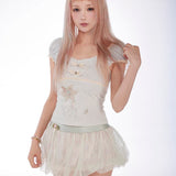 Rose Island Clematis Jellyfish Lace Knit Puff Sleeve Top