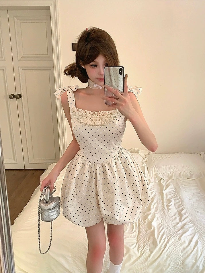 Get trendy with [Leonie] Polka Dot Doll Mini Dress - Clothing available at Peiliee Shop. Grab yours for $39 today!