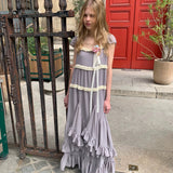 UNOSA Lavender Veil Layered Panel Chiffon Dress