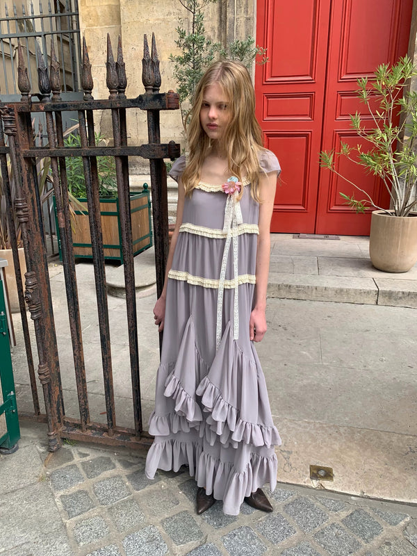 UNOSA Lavender Veil Layered Panel Chiffon Dress