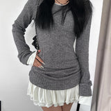 Get trendy with [Customizable] Long sleeves version - High school sweetheart 2 in 1 cotton mini dress -  available at Peiliee Shop. Grab yours for $49 today!