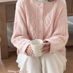 Get trendy with Angelic Sakura pink soft knitting sweater cardigan - Sweater available at Peiliee Shop. Grab yours for $25.50 today!