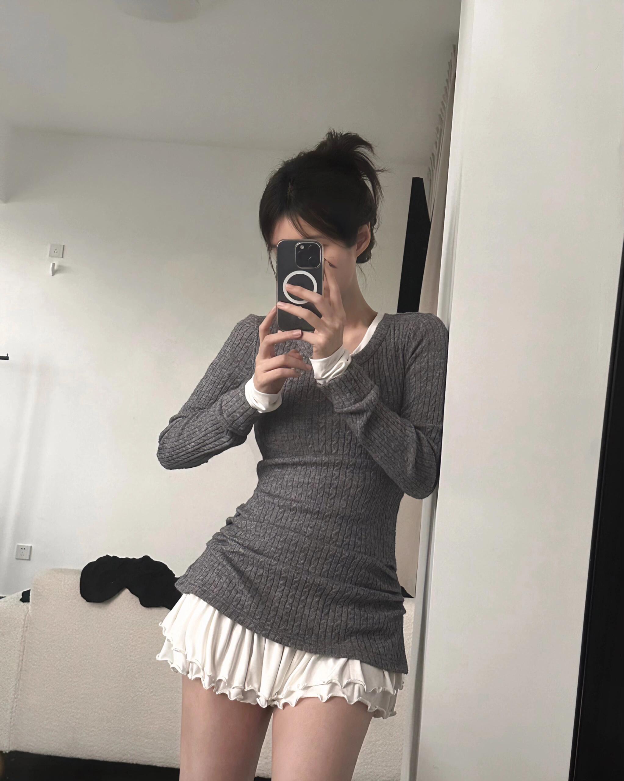 Get trendy with [Customizable] Long sleeves version - High school sweetheart 2 in 1 cotton mini dress -  available at Peiliee Shop. Grab yours for $49 today!