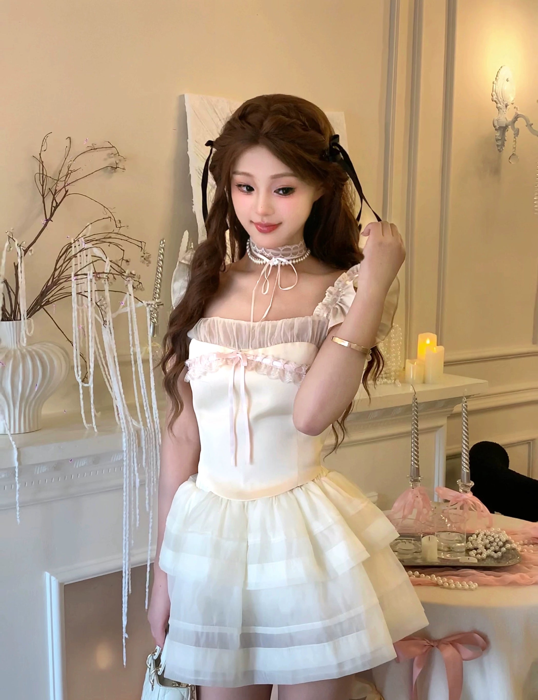 Get trendy with Moon dreamers soft girl princess crop top and mini skirt set - Clothing available at Peiliee Shop. Grab yours for $26.80 today!