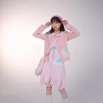 Get trendy with [Rose Island] Pink Bunny Denim Jacket - Coats & Jackets available at Peiliee Shop. Grab yours for $55 today!
