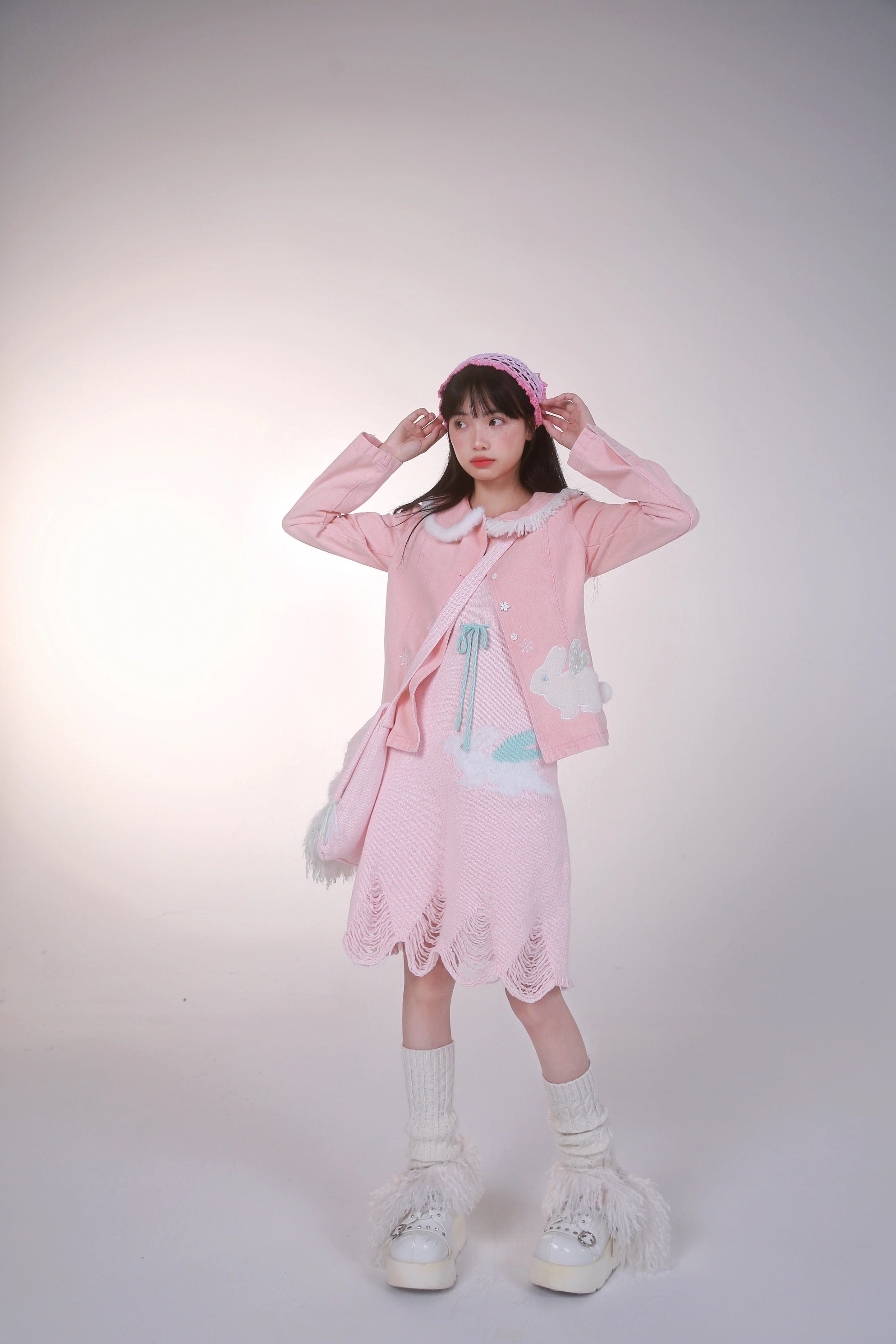 Get trendy with [Rose Island] Pink Bunny Denim Jacket - Coats & Jackets available at Peiliee Shop. Grab yours for $55 today!