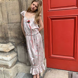UNOSA UNOSA Pink-Green Floral Ribbon Slip Dress