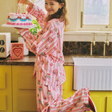 Sleepy Fairy Happy Birthday Pink Stripe Cotton Pajama Set