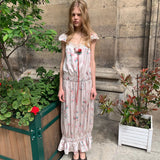 UNOSA UNOSA Pink-Green Floral Ribbon Slip Dress