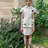 UNOSA Beige Bird & Floral Doll Collar Top and Mini Skirt Set