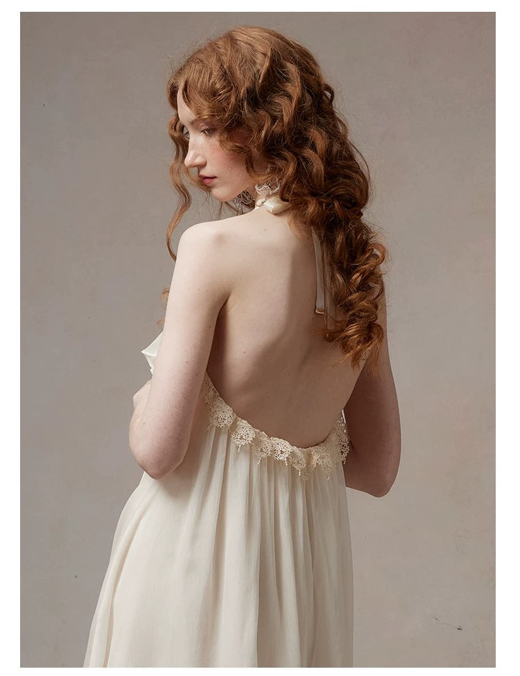 [Global Free Shipping] Fa Sogno White Moonlight Sonata Lace Chiffon Dress