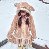 Rose Island Deer in Flower Field Faux Fur Coat