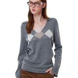 Reabobo Argyle Knit V-Neck Sweater