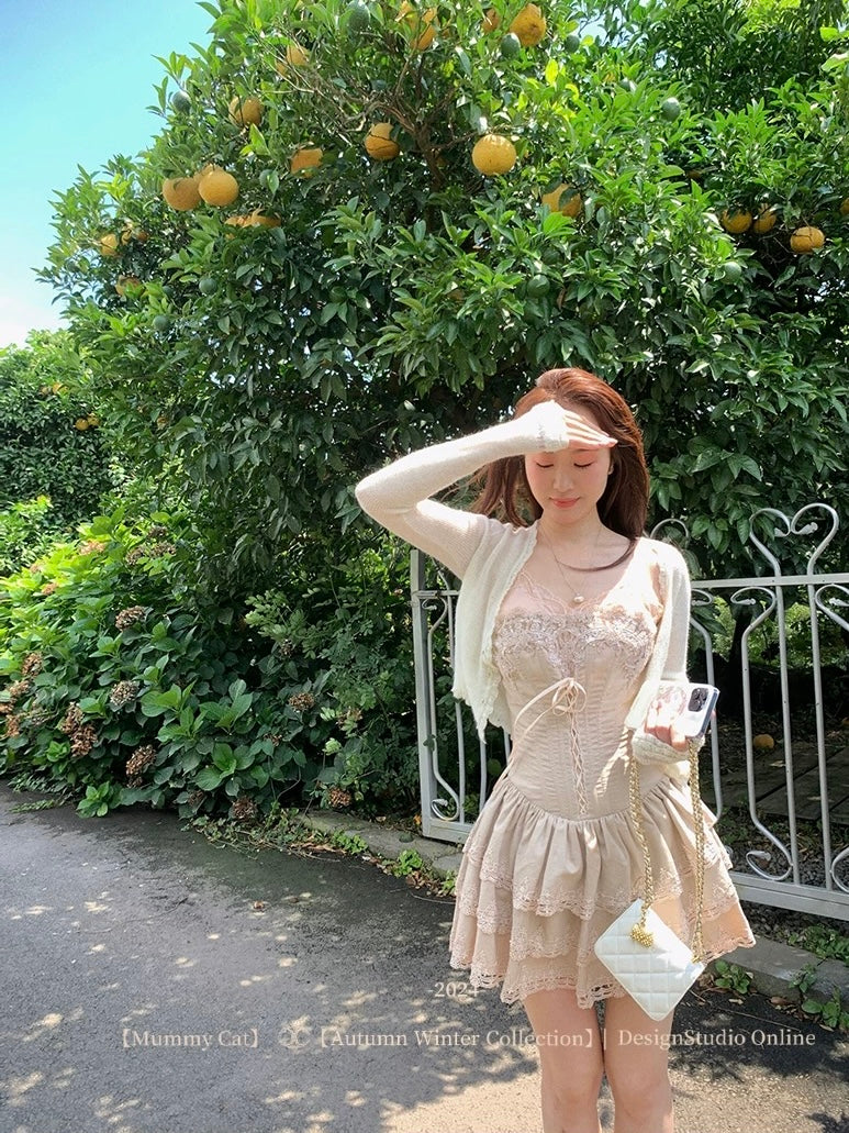 Get trendy with [Mummy Cat] Boîte à musique de ballet lace mini dress and cardigan set - Skirt Suits available at Peiliee Shop. Grab yours for $50 today!