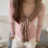 MineBeThyVers Autumn Fawn Faux Fur-Trim Cardigan