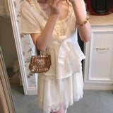 Rose Candy Summer Rose Cottage Lace Bow Knit Cardigan