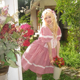 August Unicorn Gingham Sailor Puff Sleeve Dress