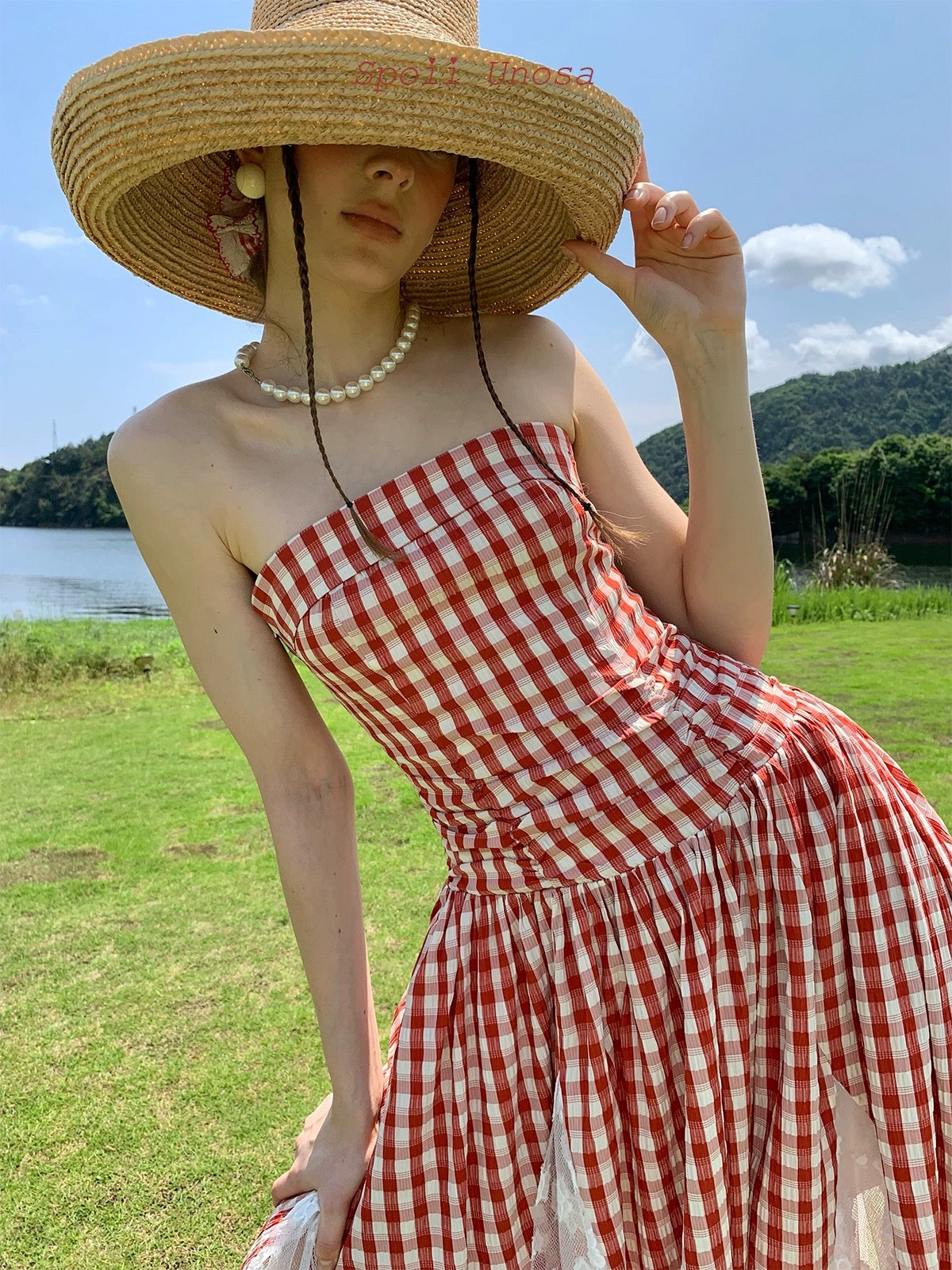 Get trendy with [SPOII UNOSA] Garden Dress Gingham Midi Dress Gown -  available at Peiliee Shop. Grab yours for $72 today!