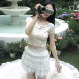 [Valentines Day Sale 2026] KiraYura Floral Vintage Ribbon Crop Top