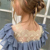 UNOSA Butterfly Moon Blue Chiffon Lace Trim Dress