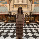 SPOII UNOSA Mocha Layered Chiffon Lace Midi Dress